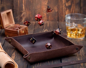 Leather Dice Rolling Tray: Collapsible Full-Grain Valet Tray