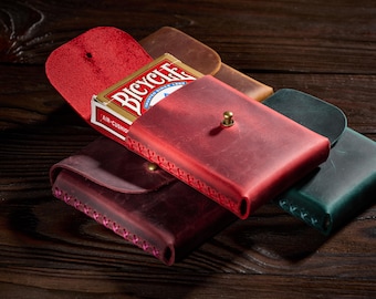 Personalized Poker Card Holder, Handmade Leather Playing Card Case
