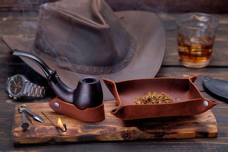 Personalized Leather Tobacco Tray Pipe Stand Christmas Gift Etsy