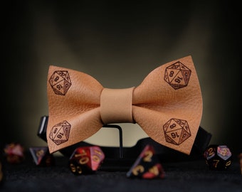Personalized Leather Bow Tie: D20 Dice Gift for D&D Gamers
