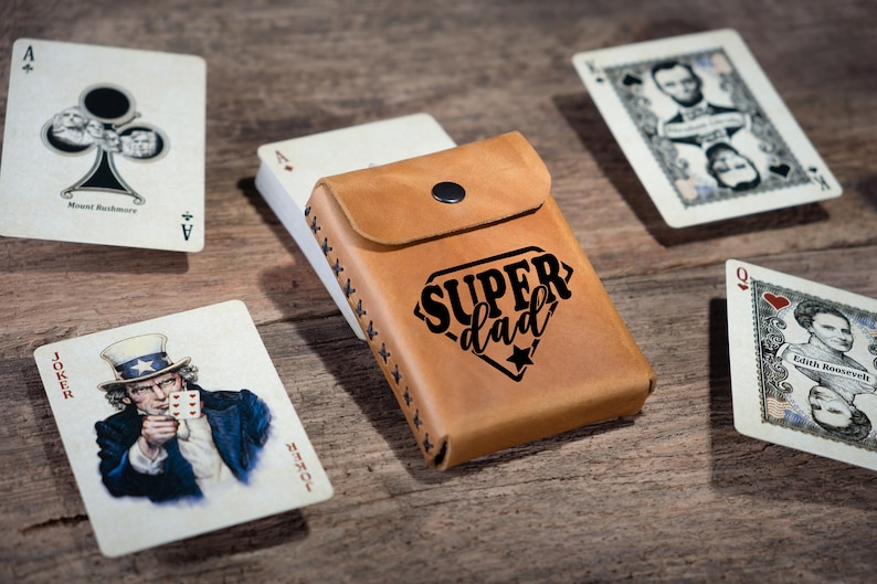 Custom Playing Cards case, Poker Cards Holder, Father's Day Gifts, Gift For Him, Poker Player Gifts, Playing Card Travel Case Leather image 1