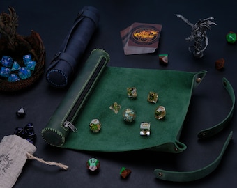 Personalized Leather Dice Rolling Tray with Storage: D&D Gift