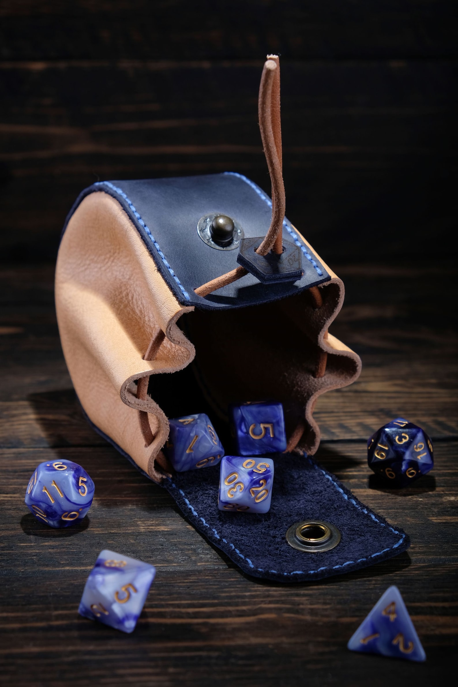 Navy Blue Leather Dice Bag Coin bag DnD Dice Bag Custom Etsy