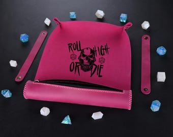 Personalized Leather Dice Tray with Storage, Handmade D&D Gift