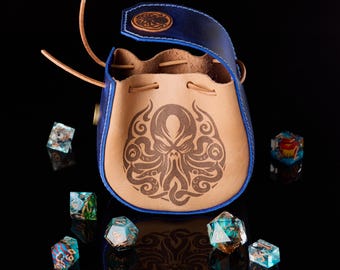 Leather Dice Bag, Pouch, D&D Player Gift, Cthulhu Design