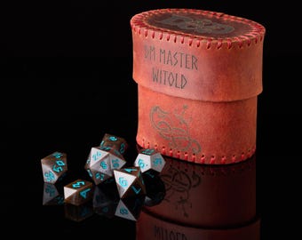 Personalized Leather Dice Cup with Engraved Name, for RPG and DnD Dice Storage