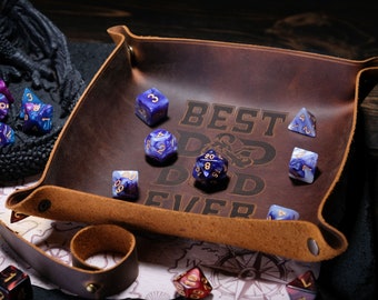 Personalized Leather DnD Dice Tray: Collapsible Dungeons and Dragons Gift