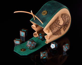 Borsa portadadi in pelle Yggdrasil, custodia personalizzata per D&D