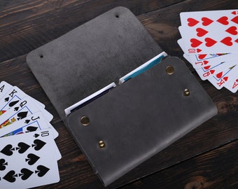 Two Deck Card Case, Playing Card Sleeve Holder, Playing Cards Travel Case, Poker Card Storage Case,  Leather Playing Card Case