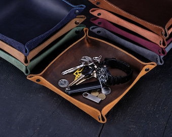 Personalized Leather Valet Tray: Full-Grain Catch All Organizer