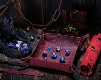 Dragon Skin Leather Dice Tray, Collapsible RPG DnD Tray