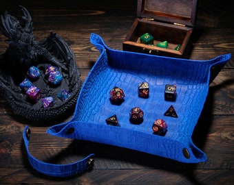 Rolling tray leather DnD Dragon Skin Dice Tray with strap Custom Leather DND Dice Tray RPG Dice Tray TTRPG D&D Gift For Gamer Dice
