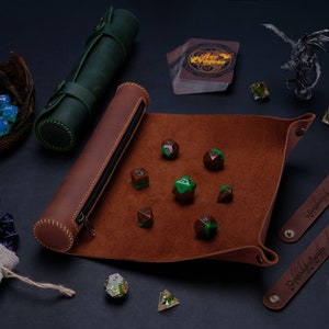 Personalized Leather Dice Rolling Tray: Portable DND Game Mat
