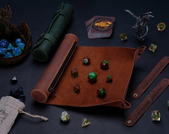 Personalized Leather Dice Rolling Tray: Portable DND Game Mat