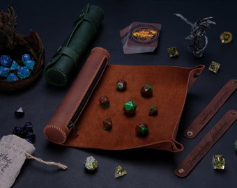 Scroll of Rolling - Dice rolling tray or leather rolling mat with detachable straps personalized