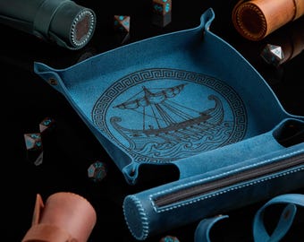 Personalized Leather Dice Tray and Storage, DND RPG Rolling Mat