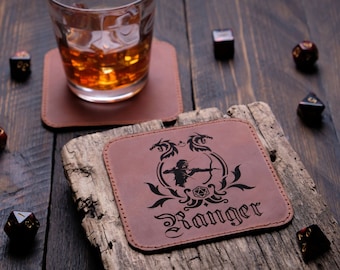 D&D Leather Coaster Set, Dungeons and Dragons Coaster Set, DnD, Coasters, Leather Coasters, Christmas Gift, Personalized Coaster Set