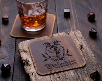 Paladin DnD Leather Coaster, Custom coaster, DnD Accessories, Leather Coasters