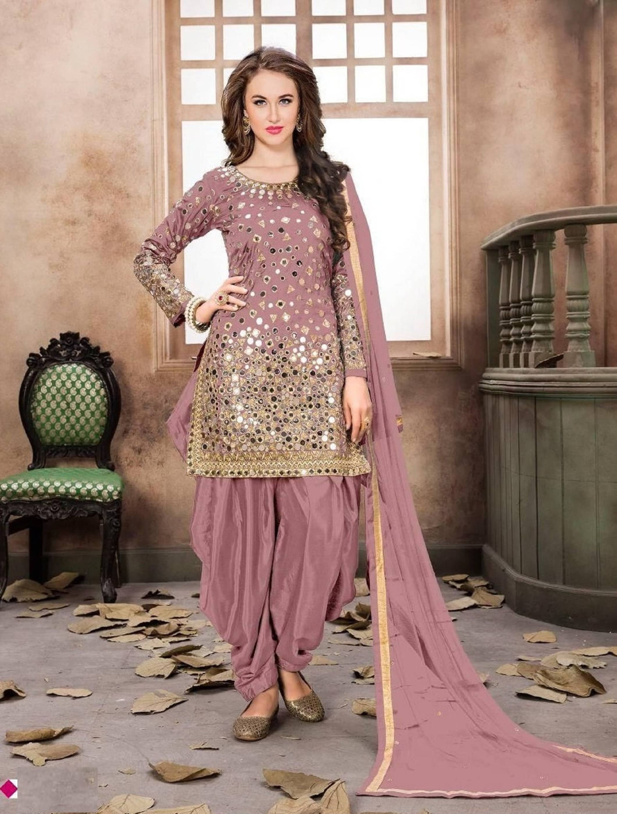 Unstitched Punjabi Ladies cotton Salwar Suit Fabric With Pink