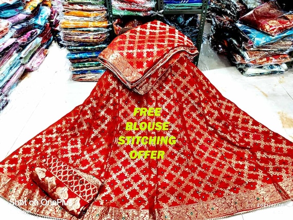 Banarsi Bandhej Art Silk Lehenga Choli: Rajasthani Party Wear
