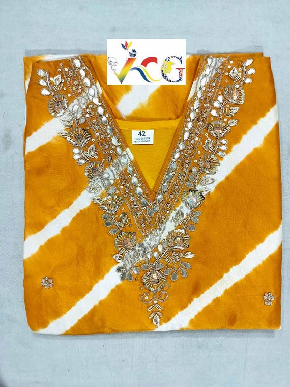 Leheriya Kurta: Rajasthani Tie Dye Kurti with Handwork