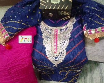 Punjabi look Rajasthani jaipuri bhadhej art silk gotta patti work printed suit for Women handwork and handmade Partywear Wedding Women suit