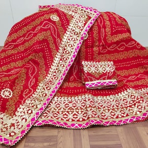 Rajasthani Traditional Kota Doriya Bandhani Bandhej Lehenga Choli For Women With Gotta Patti Dupatta Wedding and Partywear Chaniya Choli