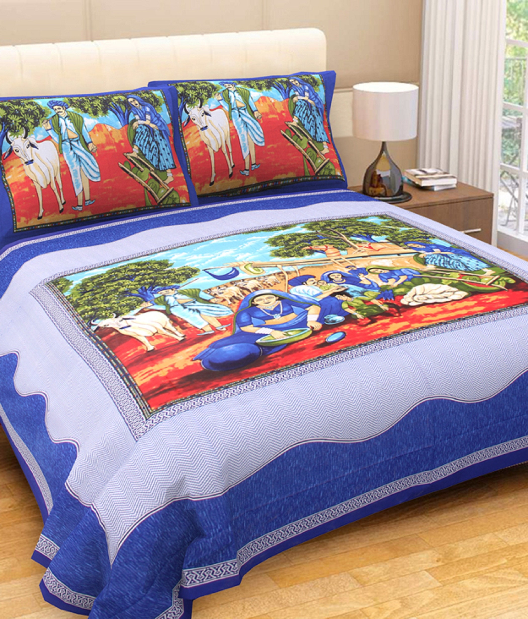 Jaipuri Sanganeri Print Cotton Fabric Wonderful Bedsheet King Size Bedding Jaipuri Sanganeri Print Cotton Fabric Wonderful Bedsheet King Size Bedding