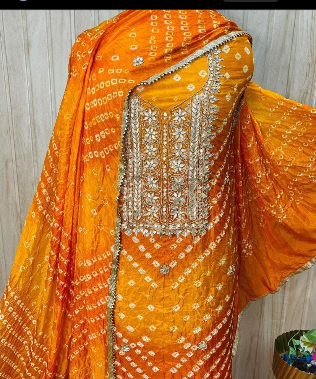 Art silk bandhej Free size Jaipuri Bandhej Suit at best price in Jaipur |  ID: 20100266488