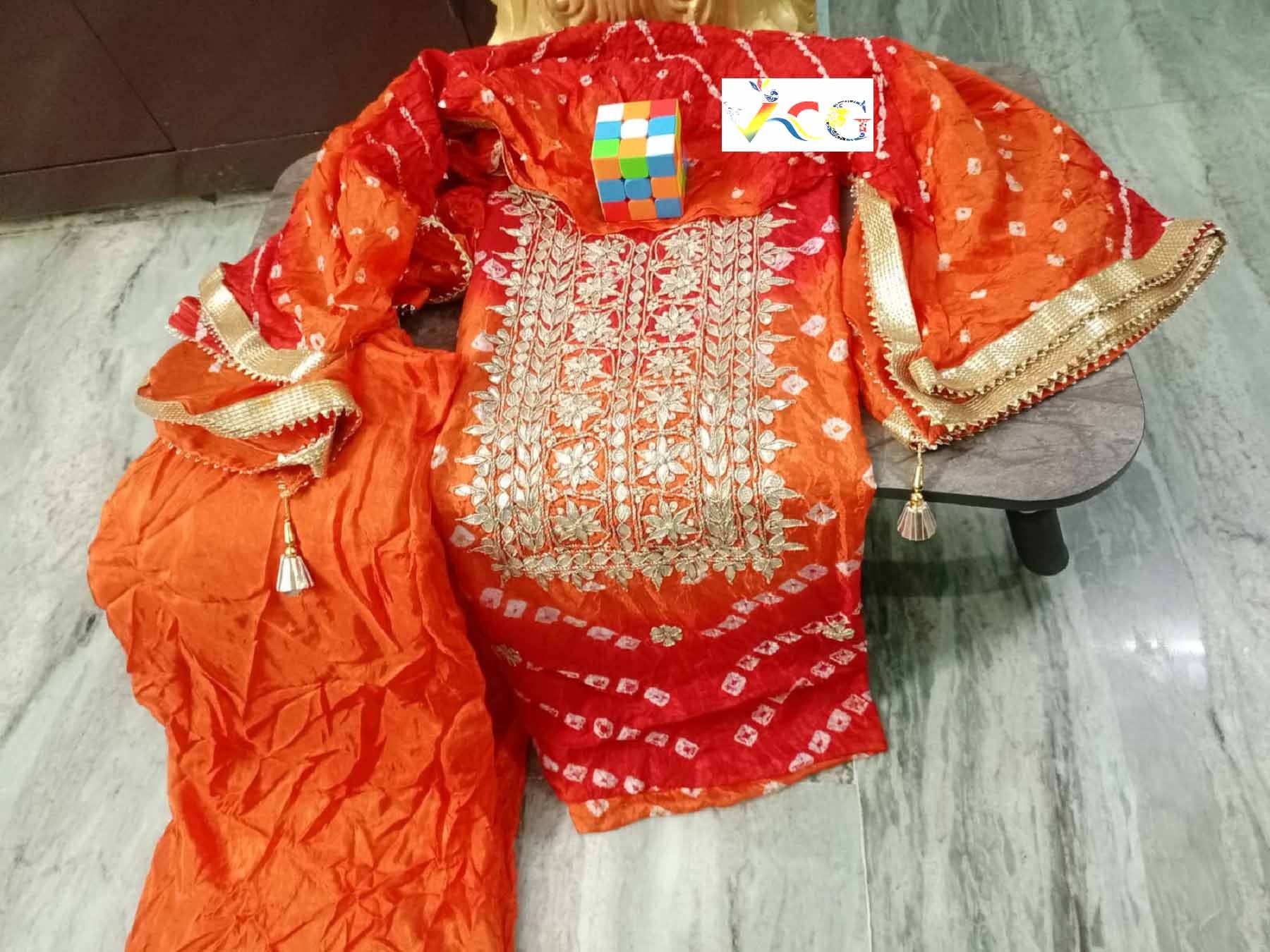 Rajasthani jaipuri bandhej Bandhani Silk Suit with Gota Work Punjabi Salwar Kameez Dupatta Kundan Work Partywear suits Formal Indian Outfit