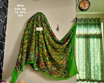 Bestickte Baumwolle Phulkari Dupatta: Spiegelarbeit Indischer Schal