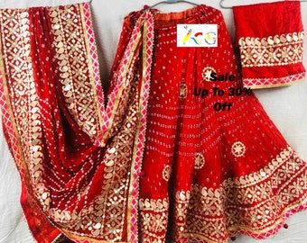 Bandhani Lehenga Choli: Rajasthani Art Silk with Gota Patti Border