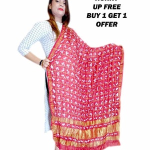 Red Color Rajasthani Bandhani Bandhej Dupatta For Women Indian Traditional Dupatta For Women Printed Dupatta Scarf For Women Bandhej Stole