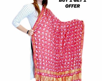 Red Bandhani Dupatta: Rajasthani Indian Scarf