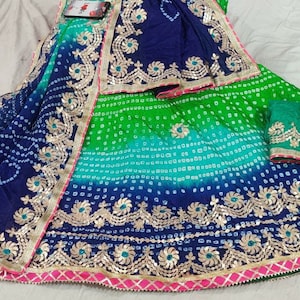 Traditional Multicolor Bandhej full stiched silk lehenga with beautiful heavy gotta patti work dupatta Partywear Chaniya Choli wedding dress