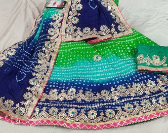 Jaipuri Bandhej Silk Lehenga Choli: Gotta Patti Navratri Partywear