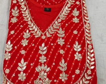 Georgette Leheriya Kurti: Traditional Partywear with Zardoji & Gotta Patti