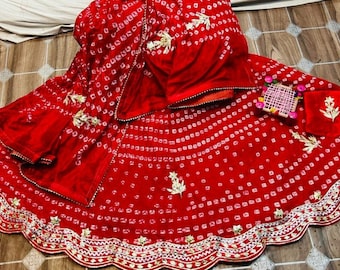 Handmade Bandhej Silk Lehenga Choli: Rajasthani Gotta Patti Work