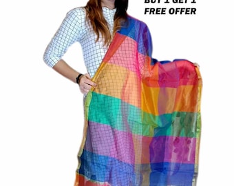 Dupatta de algodão Chanderi multicolorido: lenço de verão do Rajastão