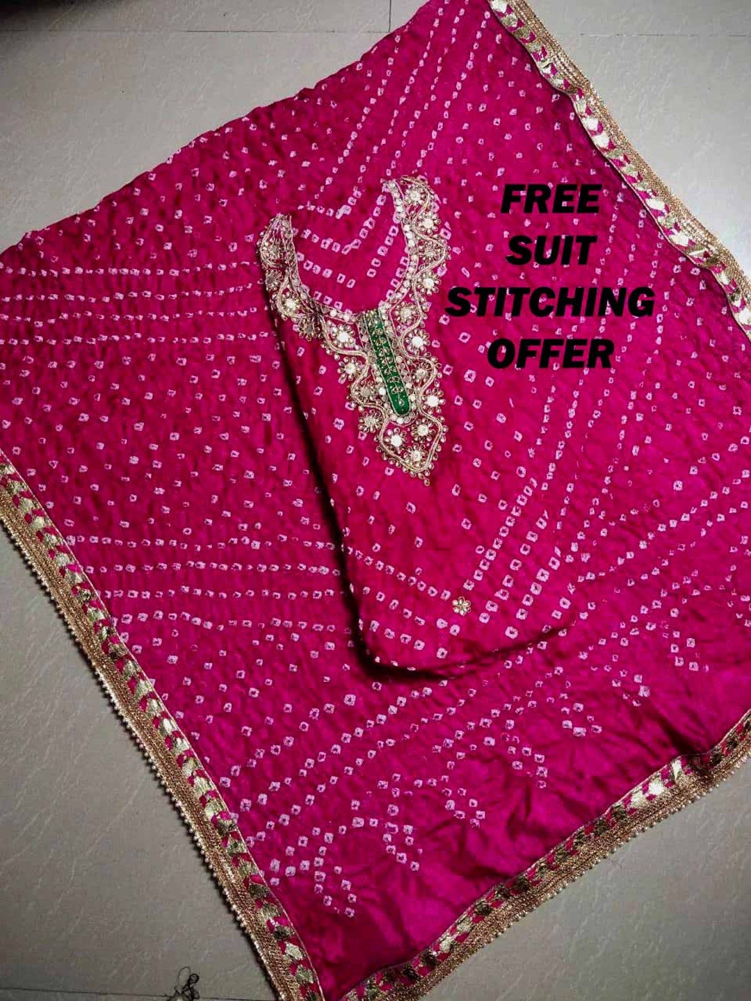 Bandhej Art Silk Suit: Jaipuri Gotta Patti Handwork, Party Wear - Etsy