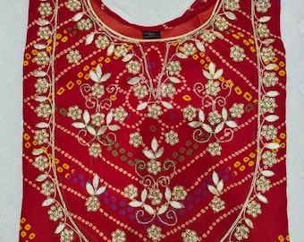 Bandhej Print Kurti: Hand Gotta Patti Work, Zardoji Resham, Partywear
