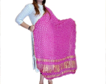 Art Silk Bandhani Dupatta: Rajasthani Ghatchola Stole, Boho Wedding Scarf