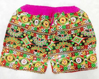 Handmade Embroidered Cotton Shorts: Boho Hippie Beach Wear