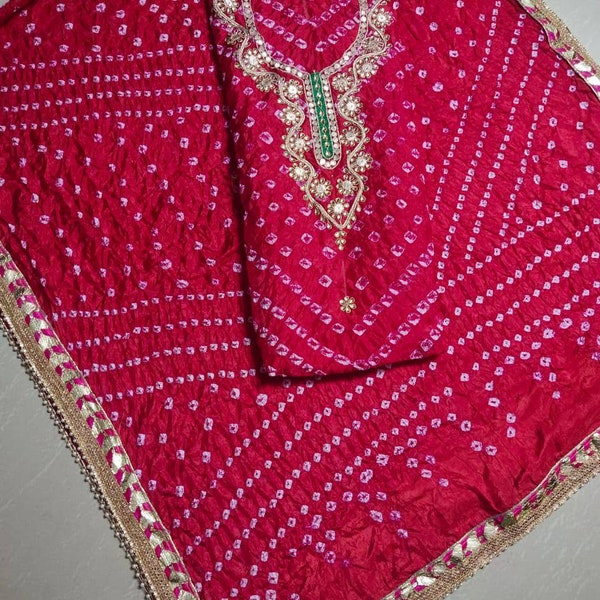Rajasthani jaipuri bhadhej art silk gotta patti work printed suit for Women handwork and handmade Party Wear unstitches suits
