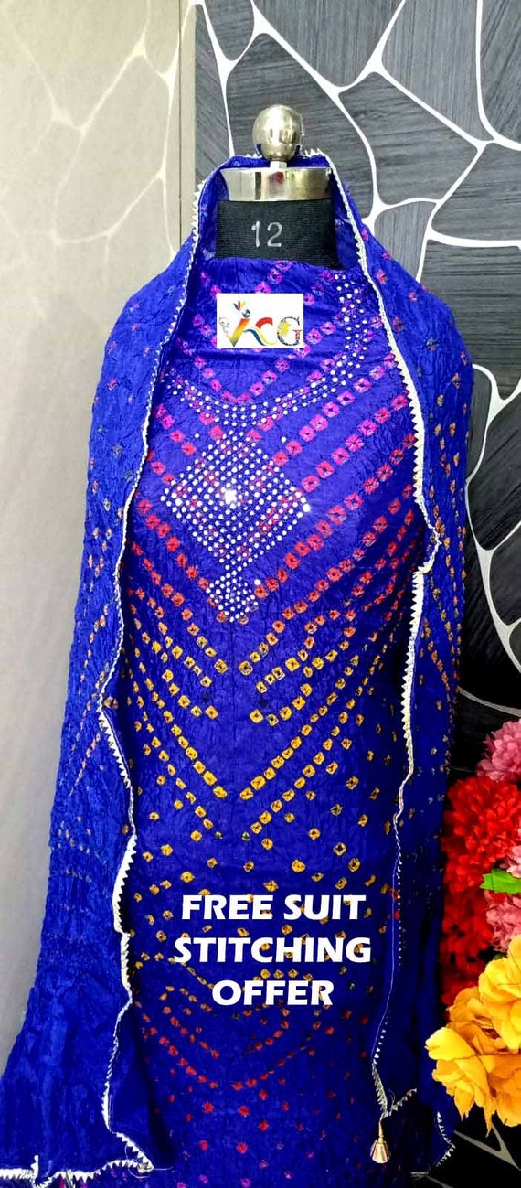 Bandhani Salwar Kameez Suit: Embroidered Silk Indian Party Wear