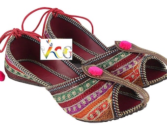 Ręcznie robione buty punjabi jutti: haftowane skórzane buty etniczne