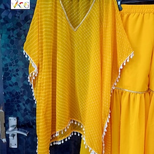 Indian Designer Sharara Dress For Women Wedding Party Wear Yellow Sharara With Kaftan Ethnic Dress For Women Haldi Sangeet Function Dress