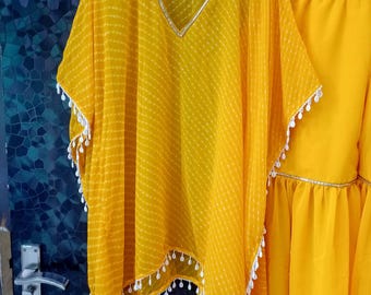 Yellow Sharara Dress: Georgette Kaftan, Indian Wedding Party Wear