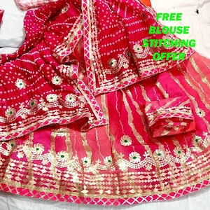 Rajasthani Leheriya Lehenga Choli: Gotta Patti Work, volledig gestikte Chaniya Choli