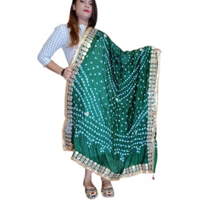 Rajasthani Art Silk Bandhani Bandhej Dupatta With Heavy Border For Women Indian Dupatta Indian Scarf For Summer India Gift For Girls Mom